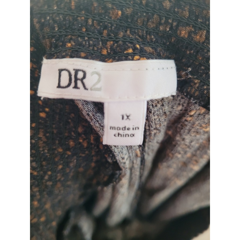 DR2 Womens 1X Black Gold Metallic Speckled Wide Leg Smocked Waist Pants #2 - Picture 6 of 7